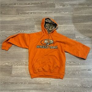 Vintage 2000s Y2K Mossy Oak Camo Burnt Orange Embroidered Hunting Hoodie Men’s M